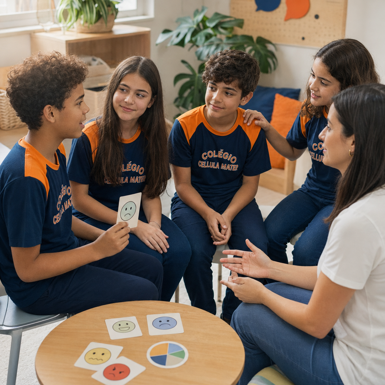 Alunos em atividade colaborativa e desenvolvimento socioemocional